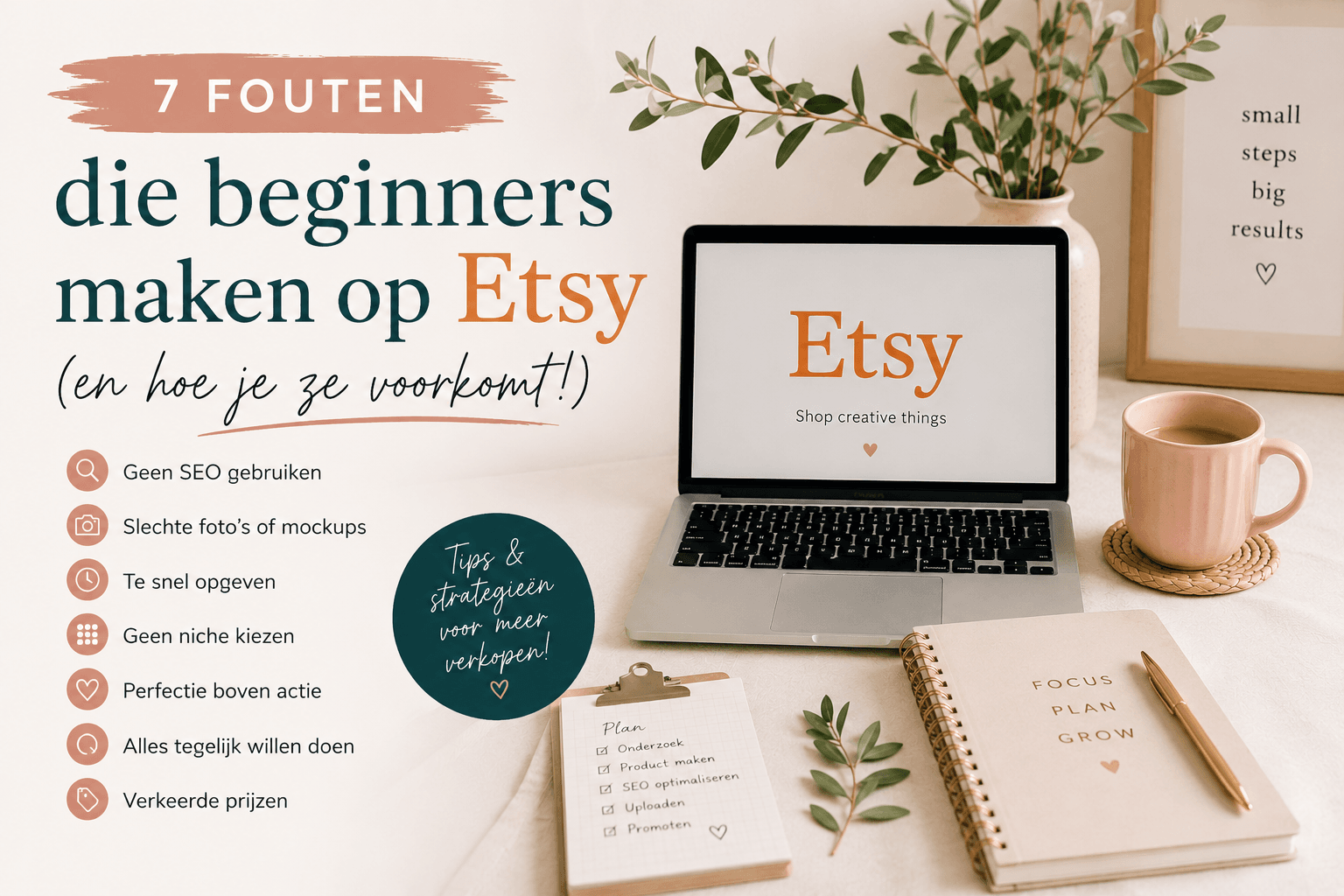 Ontdek de 7 grootste fouten die beginners maken op Etsy en leer hoe je meer kans maakt op verkopen met de juiste strategie.